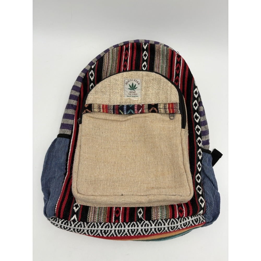 Himalayan Hemp Backpack THC Free Made in Nepal Striped Boho Woven Rasta Bag‎